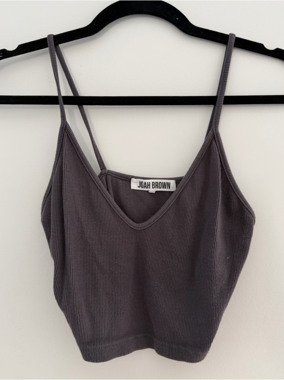 Joah Brown Ribbed Crop Top Charcoal
